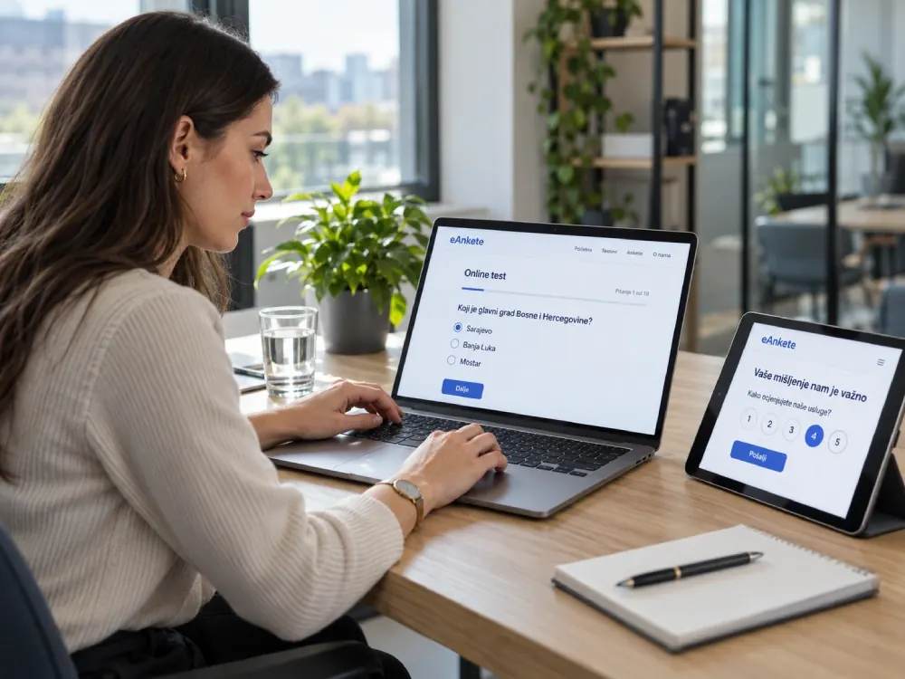 Popunjavanje online testa i ankete u aplikaciji eAnkete na laptopu i tabletu